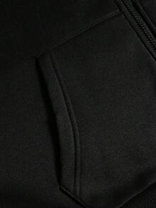PAVTROS 男士純色長袖拉鍊雙層連帽衛衣，秋冬短版連帽夾克，街頭風黑色拉鍊外套 - 黑色 - 查看 5