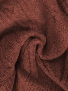 SHEIN Elenzya 女士休闲纯色V领裹身毛衣，秋冬季 - 棕色 - 查看 8