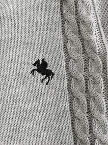 SHEIN Gestrickter Oversize-Pullover mit Rundhalsausschnitt für Teenager-Mädchen, süße Stickerei mit Zopfmuster, ideal für Herbst/Winter - Grau - Übersicht 3