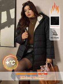 Zelara 加大码女式黑色双面连帽冬装长款棉质外套，适合秋冬季节穿着，加厚保暖。另有带毛领和帽子的长袖黑色杏色撞色绗缝外套，毛绒连帽，保暖舒适，拉链设计，复古风格，亮片点缀，适合秋冬季节穿着，防风防水，带口袋，是节日外套的理想之选。 - 黑色 - 查看 7