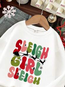 SHEIN Sudadera de cuello redondo suave y cálida con gráfico de trineo y reno, estilo casual de manga larga, adecuada para otoño/invierno, Navidad, Año Nuevo, estilo callejero, ropa de casa para niñas jóvenes - Multicolor - Ver 5