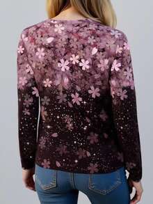 EMERY ROSE 休闲简约时尚风格，樱花印花，流行设计，时尚长袖衬衫/T恤 - 彩色 - 查看 2