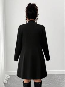 SHEIN Tall CURVE 大码女式立领时尚通勤夹克 - 黑色 - 查看 2