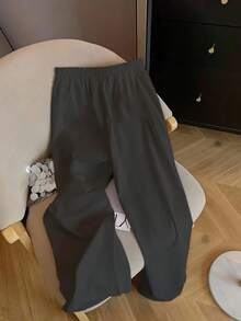 SHEIN EZwear 女士休闲宽松阔腿裤，饰有小马图案，适合夏季和度假穿着 - 深灰色 - 查看 6