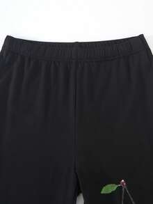 Sparklyn Conjunto informal de niña preadolescente con camiseta de manga larga con estampado de letras de cereza y pantalones acampanados