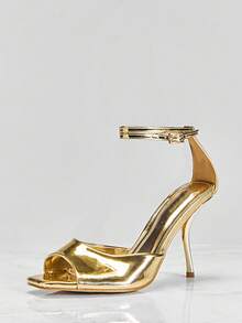 SHUZIA Women's Sexy Elegant Square Toe Ankle Strap Stiletto Heel Sandals - Gold - View 2