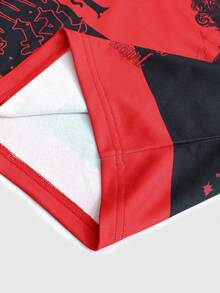 ROMWE MEN Street Life 男士复古圣母玛利亚条纹英文图案印花套头衫卫衣，街头美式风格 - 紅色 - 查看 8