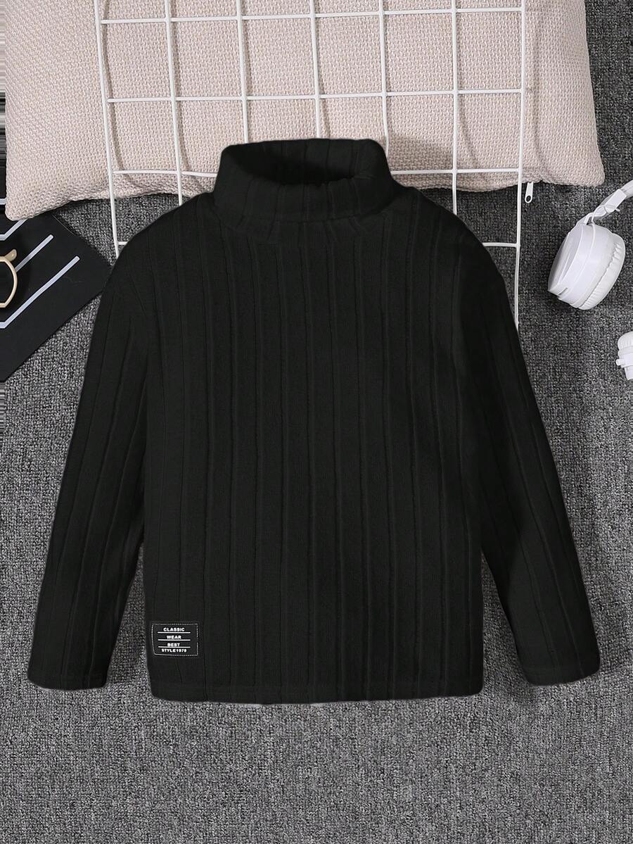 Young BoyCasual Comfortable Knitted Turtleneck Long Sleeve Top - Black - View 1