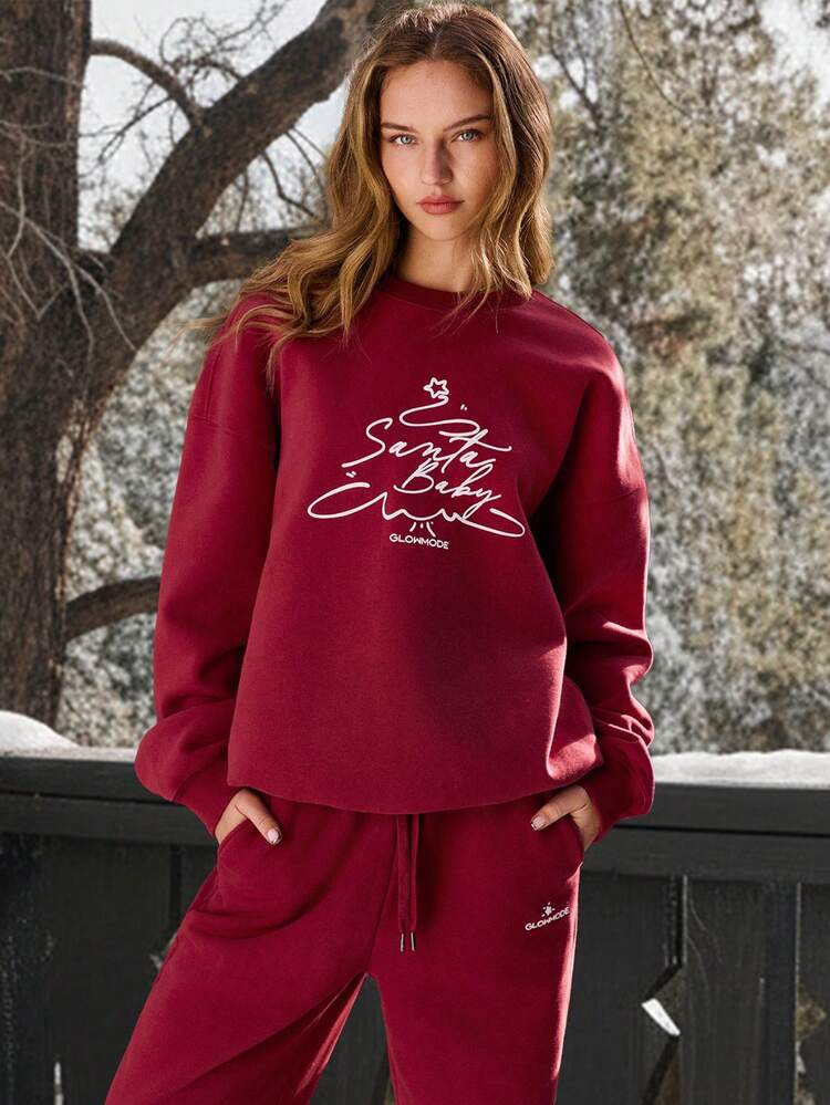 Sudadera de cuello redondo de felpa suave y acogedora de peso pesado con gráfico, para días festivos, Navidad, otoño, invierno, actividades al aire uso casual diario