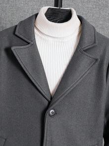 SHEIN 男童休闲羊毛口袋中长外套，适合秋季、春季、冬季穿着，适合户外玩耍、上学、街头摄影、聚会和居家休闲，高性价比绗缝外套，羽绒服，冬装外套，棉服，羽绒服 - 灰色 - 查看 3