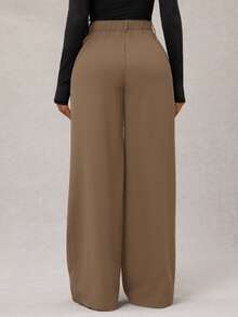 Radiana 女士极简时尚深咖啡色宽松阔腿裤，通勤裤，棕色阔腿裤，高腰阔腿裤，棕色西装裤，秋冬季必备 - 駝色 - 查看 2