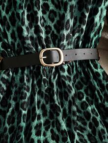 Franclia 女士休闲百搭豹纹连衣裙，配腰带和金属扣，适合春秋季穿着，棕色豹纹连衣裙，衬衫裙，豹纹连衣裙，秋冬叠穿连衣裙，休闲女装 - 墨綠色 - 查看 3