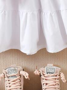 Elladie kids 3件套女童时尚优雅连衣裙套装，休闲纯色衬衫裙+串珠背心+串珠迷你包，春秋季 - 黑色 - 查看 6
