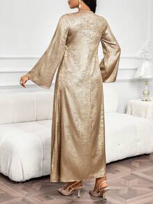 SHEIN Lady 女士优雅派对金属喇叭袖连衣裙 - 金色 - 查看 2