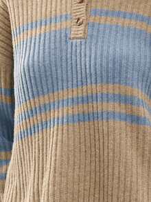 Nöista Women's Blue And White Stripe Ribbed Knit Polo Sweater,Relaxed Fit Button-Up Collar Winter Pullover For Autumn,Casual Occasion,Soft Fall Knitwear - Khaki - View 4