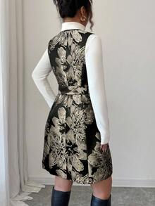 Selianne Abito mini aderente con scollo a V, senza maniche, con texture ricamata e bottoni davanti, elegante e versatile per l'ufficio, stile francese - nero - Visualizzare 2