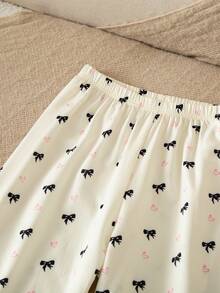 Girls Cute Bow Print Ruffle Trim Pajama Set Kids Sleepwear Girls Girl Sleep Wear Kids Girl Pajama Kids Long Pajama Sets Cotton