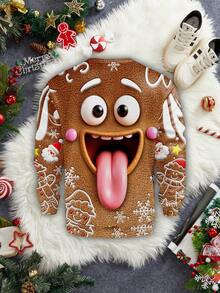 Manfinity Homme 男士圣诞休闲仿毛皮3D姜饼人和雪花圣诞老人抓绒印花保暖套头卫衣 - 彩色 - 查看 8