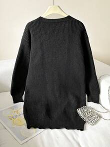 Minimalist Casual - Style Black Knitted Cardigan For Teenagers, With Regular Long - Sleeve Design, Moderate Thickness Suiting Multiple Seasons, Practical Double - Pocket Style, Easy To Wear For Occasions Like Campus Study And Daily Outings - Black - View 2