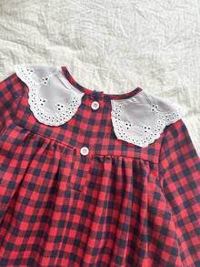 Vintaside Kids Váy kẻ caro cho bé gái, phong cách đồng quê, váy dài tay vải lanh cotton thanh lịch cho quý cô, bộ sưu tập đa năng, phù hợp cho mùa chuyển mùa xuân và thu - Đỏ và đen - Xem 7