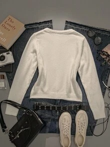 Attitoon 休闲极简风学院风小马标志刺绣女款白色开衫适合秋冬搭配 - 彩色 - 查看 2