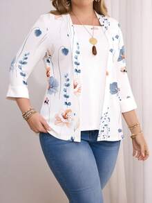 EMERY ROSE Camiseta de manga larga con estampado floral vintage, blanca, talla grande - Multicolor - Ver 5
