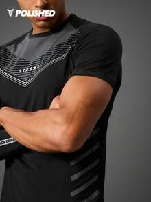 Acti Log Áo thun thể thao tay raglan họa tiết chữ Boyfriend Style dành cho nam, Áo tập luyện, Áo bó, Áo ba chiều, Áo trơn, Áo tập luyện, Áo phản quang Áo bó thoáng khí - màu đen - Xem 9