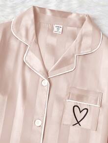 2件套少女休闲香槟色斜纹布爱心刺绣长裤长袖家居服套装 - 彩色 - 查看 6