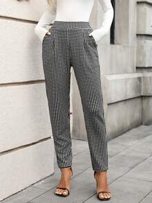 EMERY ROSE 女士时尚通勤黑白格子裤 - 黑與白 - 查看 3