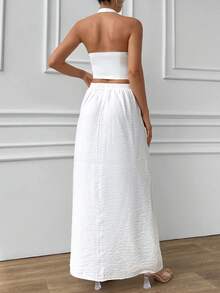 RueChic Button Front Blazer Vest, Vest-Jacket With & Skirt, Halter Neck Vest - White - View 2