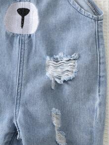 Cozy Pixies Baby Boy Cartoon Bear Pattern Bib & Pants Set, Versatile & Comfortable - Blue - View 6