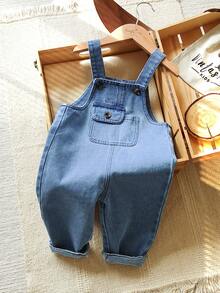 Vintaside Kids Baby Boy Washed Denim Bib Pants, Casual For Autumn - Medium Wash - View 5