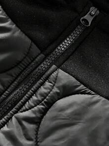 EMERY ROSE Plus Size Women Casual Patchwork Cotton Loose Fit Jacket, Autumn/Winter