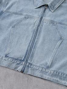 Manfinity Denimwave 男士浅蓝色落肩长袖短款休闲牛仔夹克 - 淺色水洗藍 - 查看 6