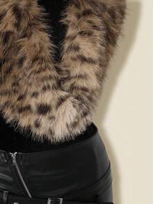 SHEIN ICON 女士前卫性感奢华人字纹混色宽松人造皮草外套 - 杏色 - 查看 8