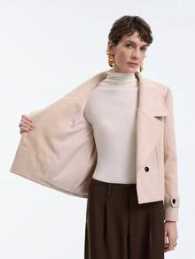 SHEIN Stylify 女士宽松翻领长袖休闲户外通勤外套，适合日常穿着和约会，秋冬季 - 卡其色 - 查看 5