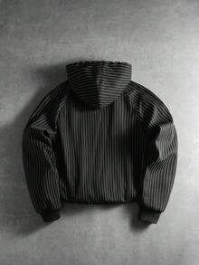 PAVTROS 男士刺绣条纹长袖休闲连帽衫外套，宽松版型，印花图案，Friends品牌，另类风格，街头服饰，男士款，慢跑款，连帽衫 - 黑色 - 查看 2