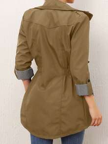 EURMUSE 休闲抽绳腰带外套，通勤百搭，秋季必备 - 米色 - 查看 2