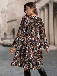 EMERY ROSE Plus Size Women's Fashion Casual V-Neck Printed Dress - Multicolor - View 2