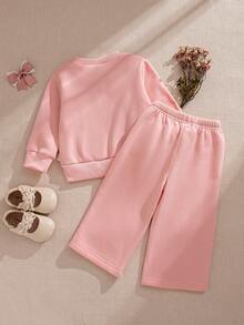 Souflis Souflis 法式复古秋冬新款浅粉色长袖3D蝴蝶结卫衣搭配浅粉色长裤，适合上学、外出及各种场合，女婴/女童两件套 - 粉色 - 查看 2