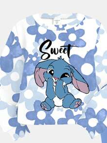 SHEIN Happikins 可爱卡通蓝色兔子针织图案，蓝色渐变花卉，女婴休闲简约针织柔软套头衫套装，适合秋冬季节，舒适保暖，充满圣诞氛围，是圣诞礼物的理想之选，也是秋冬外出穿搭的完美选择，轻松舒适，适合婴幼儿和女童秋冬叠穿，时尚女童，休闲装，女婴图案上衣，新款，秋季新款，冬季时尚 - 彩色 - 查看 5