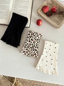 LMoss Kids 3件套女婴针织纯色心形图案连体衣和喇叭裤套装 - 彩色 - 查看 7