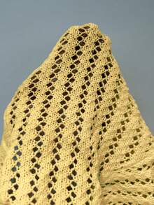 Elenzga Áo chui đầu dệt kim dây thừng mềm mại khoét lỗ họa tiết bướm dành cho nữ, thích hợp đi biển - Màu vàng - Xem 7