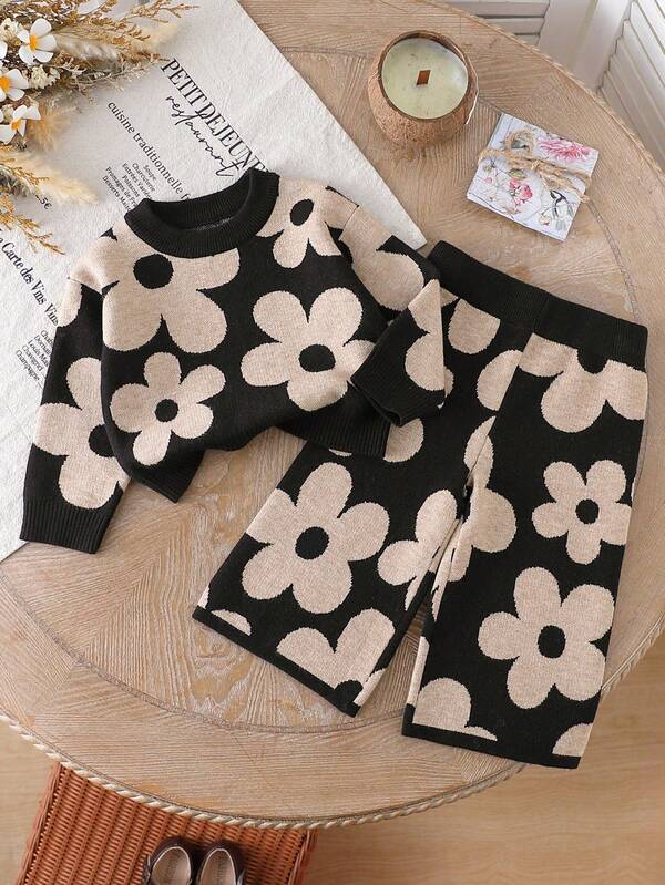 Baby Girls Fashionable Casual Cute Pattern Jacquard Knit Sweater Long Sleeve Top And Pants Set, Autumn/Winter Two Piece Suit Autumn And Winter Set Toddler Sweater Pants Set Toddler Two Piece Sets Floral Knit Set Autumn And Winter Two Piece Suit Baby Girl Warm Sets Toddler Two Piece Sets Baby Set Autumn Winter Season Baby Knitwear Baby Clothes Girl Fall Sweater Knit Two Piece Toddler Baby Girl Clothes Fall Outfits Winter Outfits For Toddler Girl Kids Winter Clothes Baby Girls Sets Baby Girl Warm Sets Toddler Girl Two Piece Outfits Baby Girl Winter Sets Baby Girl Long Sleeve Set Baby Set Autumn Winter Season