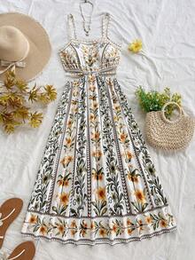 Soleia 女士度假休闲印花露脐吊带中长连衣裙 - 彩色 - 查看 3