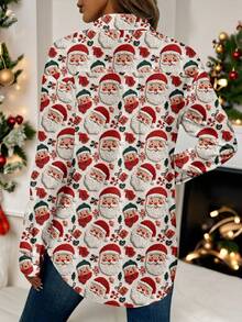 SHEIN LUNE Women's Casual Christmas Printed Shirt, Suitable For Autumn/Winter Cute Shirt For Women Summer Shirt Christmas Shirt Camisas For Women - Multicolor - View 4