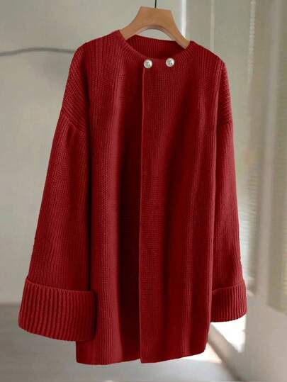 GlowEve CURVE 加大码女式金属纽扣装饰纯色针织开衫，休闲百搭，适合圣诞节、万圣节、返校、度假、办公室