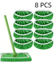 2 4 6 8 件装扁平超细纤维可水洗干湿两用易清洁兼容扫地机扁平地板拖把替换垫布家用清洁用品旋转拖把除尘器园艺工具家居装修 - 綠色 - 查看 7
