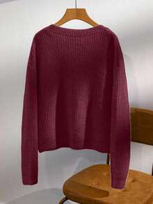 Franclia New Slouchy V-Neck Mohair Soft Knitted Sweater For Women, Spring - Redwood - View 2