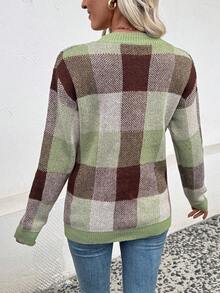 EMERY ROSE Women's Casual Everyday Office Commute School Ringer Loose Fit Striped Pattern Pullover Sweater, Autumn/Winter, Christmas - Green - View 2